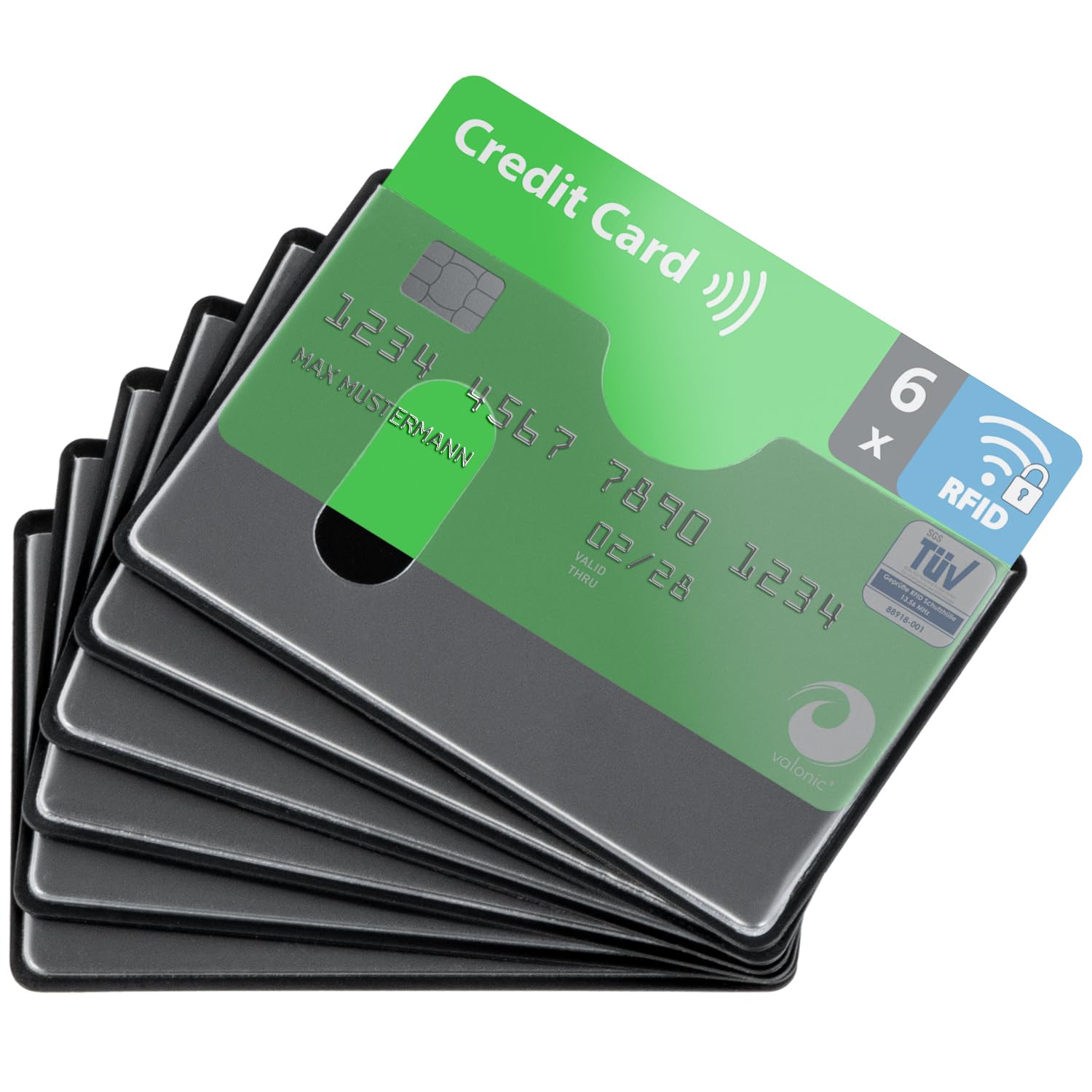 valonic Credit Card Holder RFID Blocking, 6-Pack, Sturdy Clear Plastic Sleeve - Protector - Banking Cards Sleeves for Debit Card, Card Holder