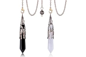 DUQGUHO 2 PCS Crystal Pendulum Obsidian Clear Quartz Crystal Pendulum for Divination Dowsing Bronze Chain Natural Healing Crystal Stones Witchcraft Reiki Crystal Quartz Pendant Meditation Accessories