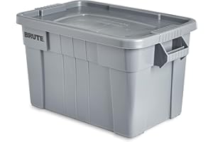 Rubbermaid Commercial Products Brute Tote Storage Container with Lids-Included 20-Gallon Gray Rugged/Reusable Boxes for Moving/Storing in Garage/Basement/Attic/Jobsite/Truck/Camping 2 Pack