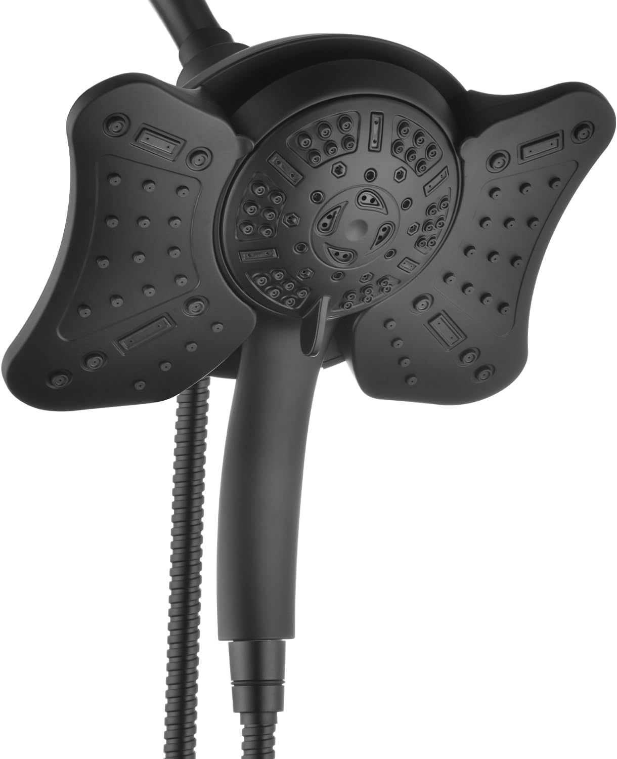 GRICH 2.5GPM Shower Heads with Handheld Spray Combo: High Pressure Rain Shower Heads with Built-in Power Wash, 9 Mode Adjustable Dual Rainfall Showerhead with Anti-Clog Nozzles and Hose, Black Image