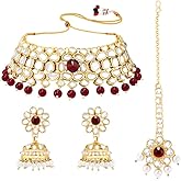 Aheli Traditional Gold Plated Kundan Choker Necklace Jhumki Earring & Maang Tikka Ethnic Jewelry Set Gift for Women
