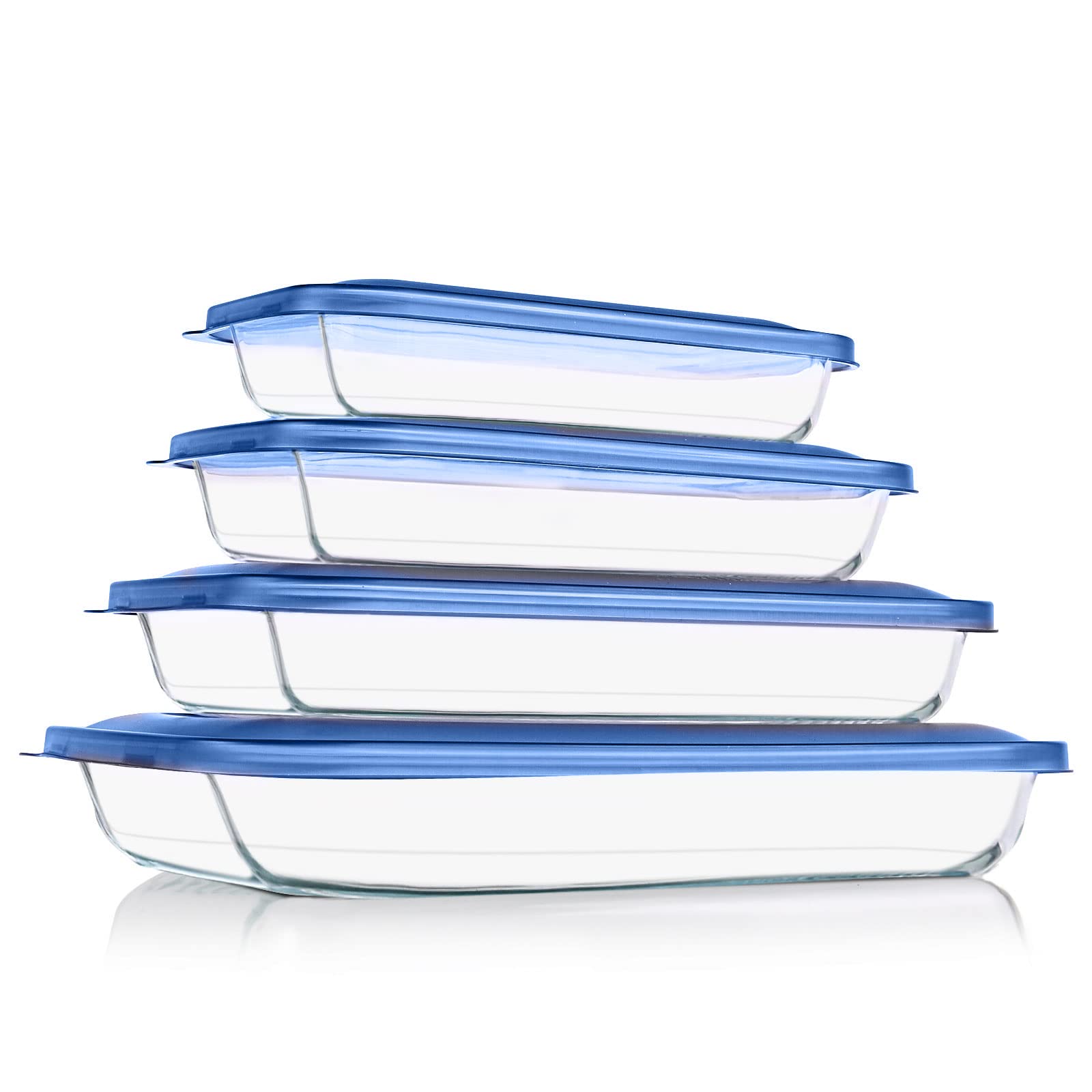 Photo 1 of KOMUEE 8 Pieces Glass Baking Dish with Lids Rectangular Glass Baking Pan Bakeware Set with BPA Free Lids, Baking Pans for Lasagna, Leftovers, Cooking, Kitchen, Fridge-to-Oven,Blue