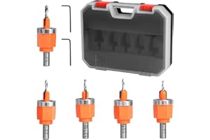 KAUWM 5Pcs Limit Countersink Drill Bit Set, Adjustable Depth Wood Countersink Drill Bit Kit, Includes 1/8", 5/32", 3/16", 7/32", 1/4" Drill Bits,Ideal for Woodworking and PVC Edge Banding (Drill Bits Only)