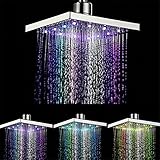 DELIPOP Color Changing Showerhead RGB Flash Square 8-inch Chrome 12 Led Shower Head