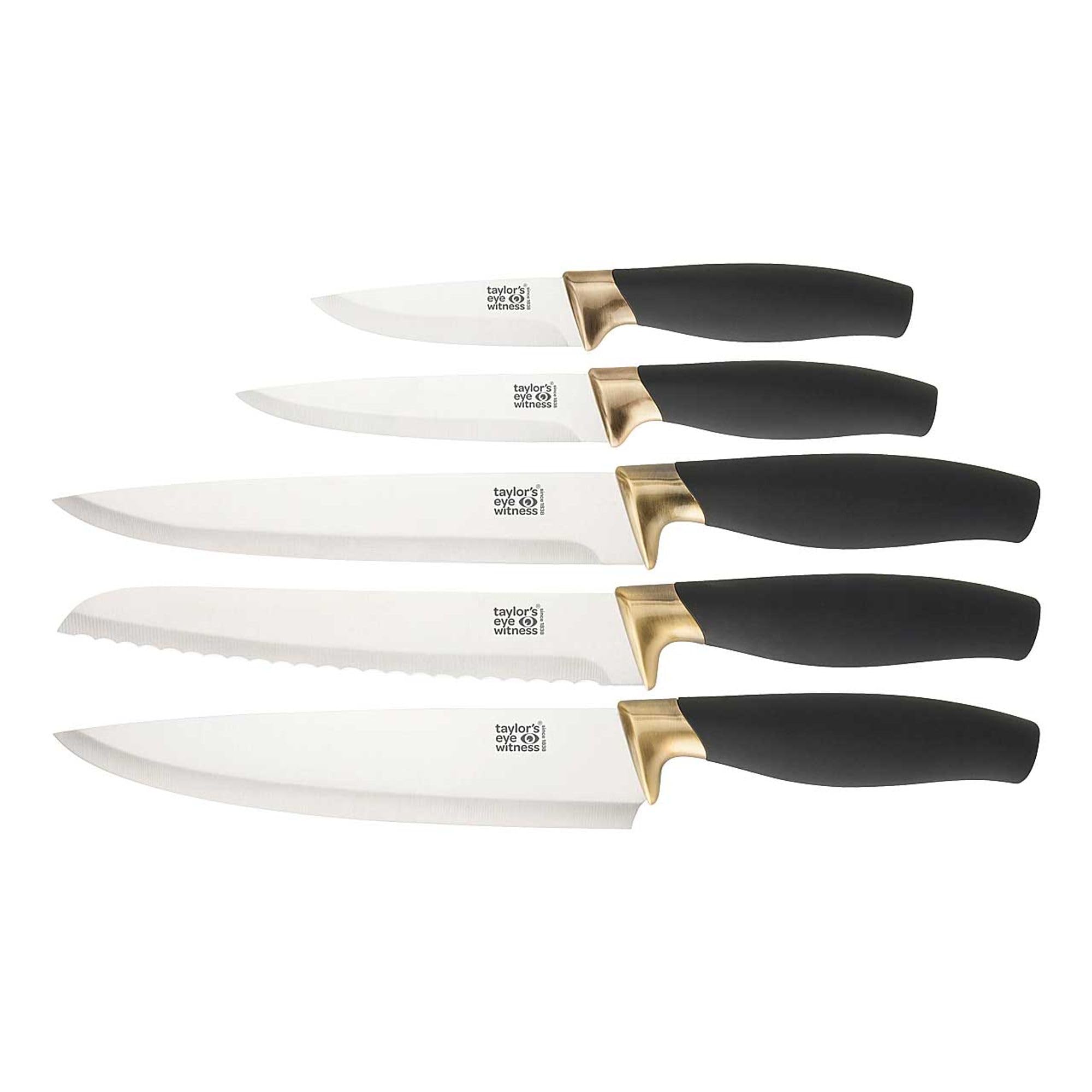 Taylors Eye Witness Brooklyn Brass 5 Piece Kitchen Knife Set Soft Grip with Sharpener