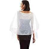 Pearl Sheer Shawl, White Pearl Shawl Soft Tulle Bridal Cape Wedding Scarf Lightweight Women Dress Topper for Evening Dresses Wedding, Formal Party