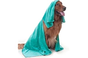 JETOG 2-PCS Fast Drying Dog Towels - 56 x 28 Inch Ultra Soft & Absorbent Large Dog Towel with 30 x 14 Inch Daily Use Paw Towel - 100% Microfiber Pet Bath Grooming Towels for Dogs Cats, Green