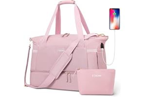 ETRONIK Gym Bag for Women, Travel Duffel Bag with USB Charging Port, Weekender Overnight Bag with Wet Pocket and Shoes Compartment for Women, Travel, Gym, Yoga (Pink)
