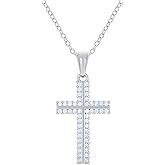 Jewels By Lux Sterling Silver Womens Cubic-Zirconia Cross Religious 12.1 mm Charm Necklace