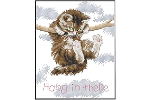 Cat Hang in There Stamped Stitch Kit DIY Handmade Needlework for Beginners s Adults - 11Ct 23X27cm