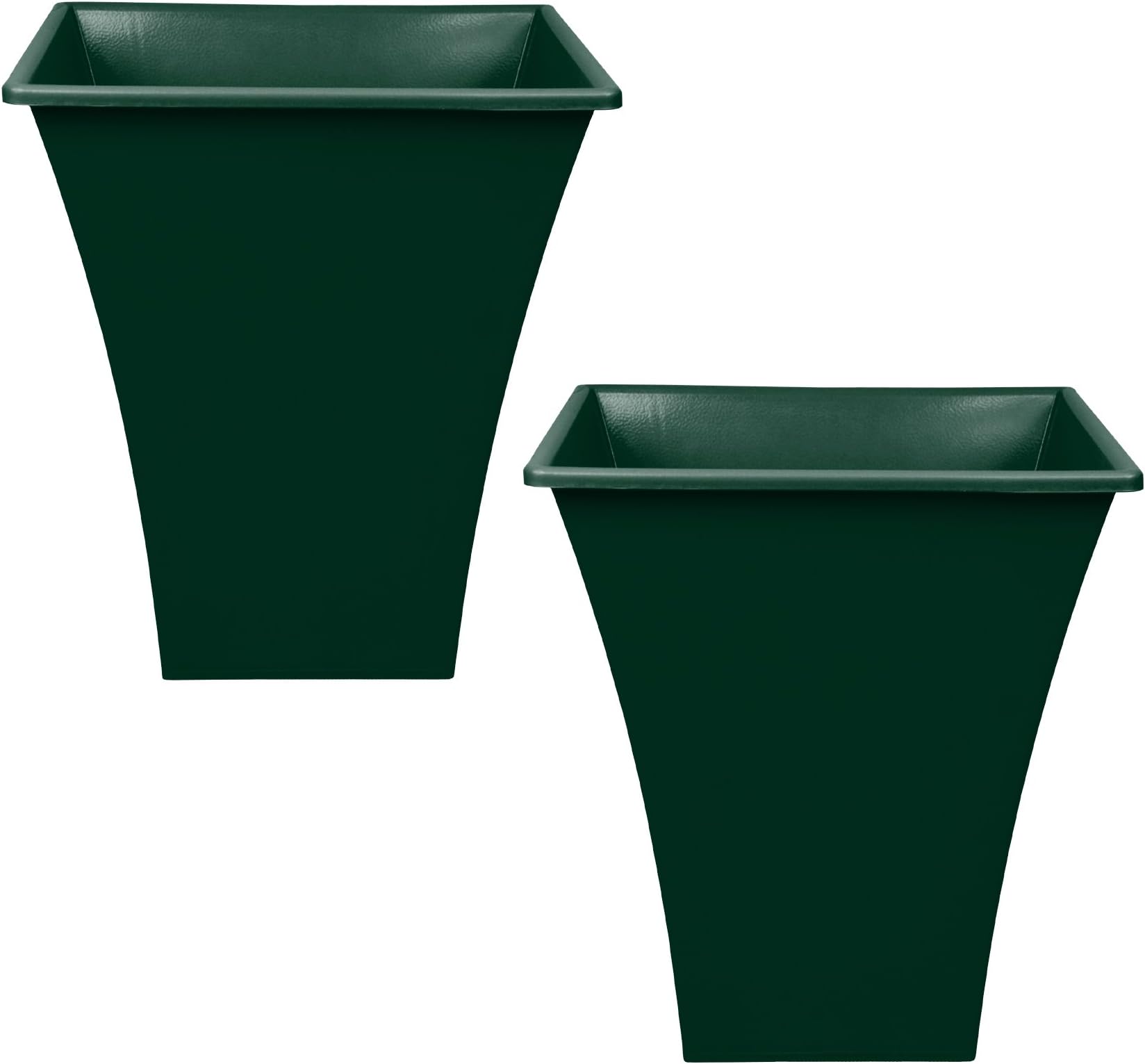 CrazyGadget® Large Planter Square Plastic Garden Flower Plant Herb Pot Metallic Design Style - Indoor and Outdoor (Dark Green, 2)