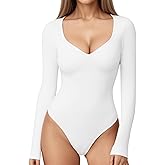 MANGOPOP Sweetheart V Neck Bodysuits for Women Long Short Sleeve Body Suits Tops Shirt