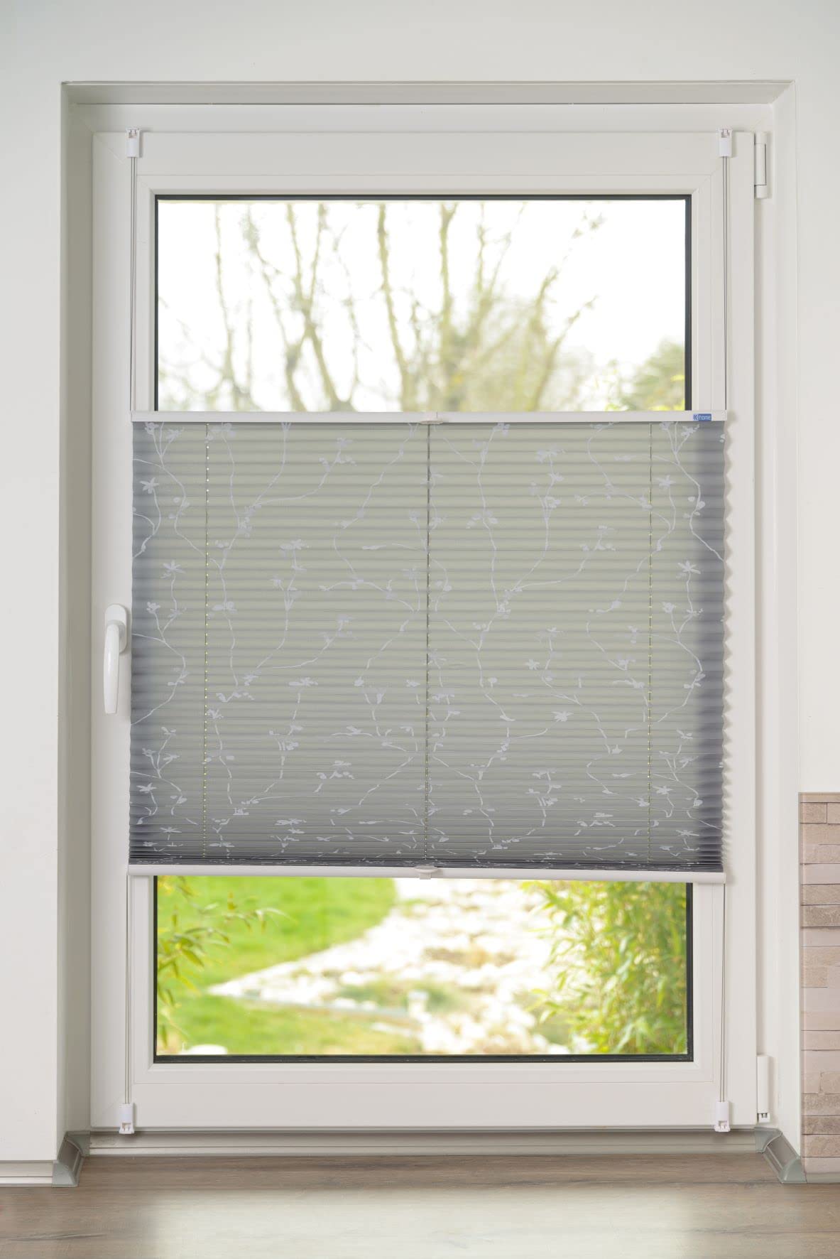 K-home Klemmfix Pleated Blind, Elba Printed Grey, 55 x 130 cm (W x L) Modern