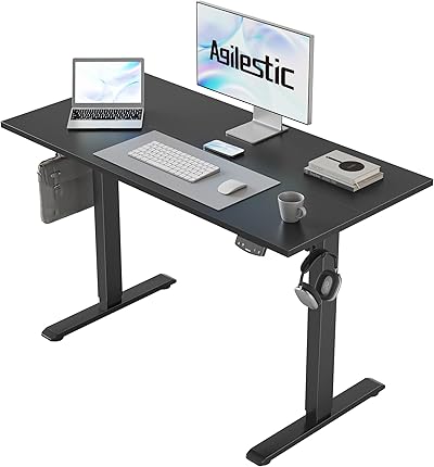 Agilestic Elektrischer Stehschreibtisch, L-förmiger 150 cm höhenverstellbarer Schreibtisch, Sitz- und Stehtisch für Home Office, ergonomischer aufsteigender Computertisch mit Splice Board, Schwarz