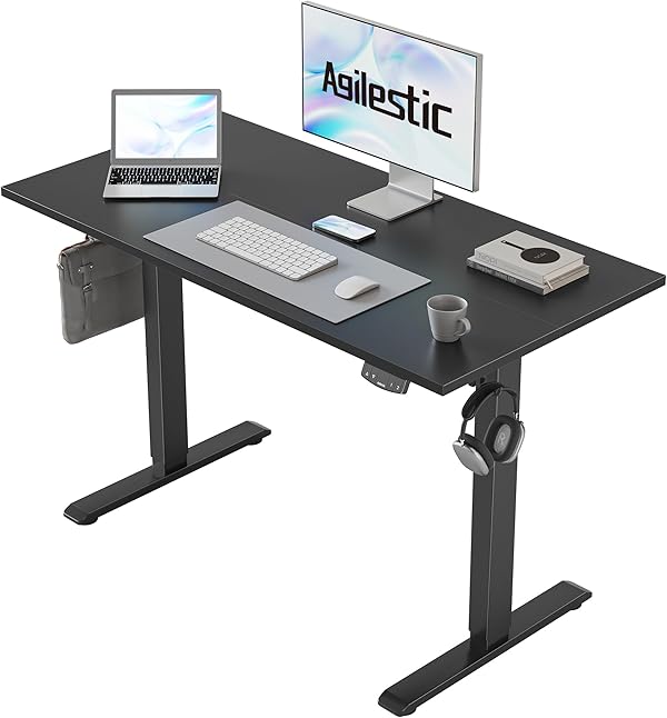 Agilestic Elektrischer Stehschreibtisch, L-förmiger 150 cm höhenverstellbarer Schreibtisch, Sitz- und Stehtisch für Home Office, ergonomischer aufsteigender Computertisch mit Splice Board, Schwarz