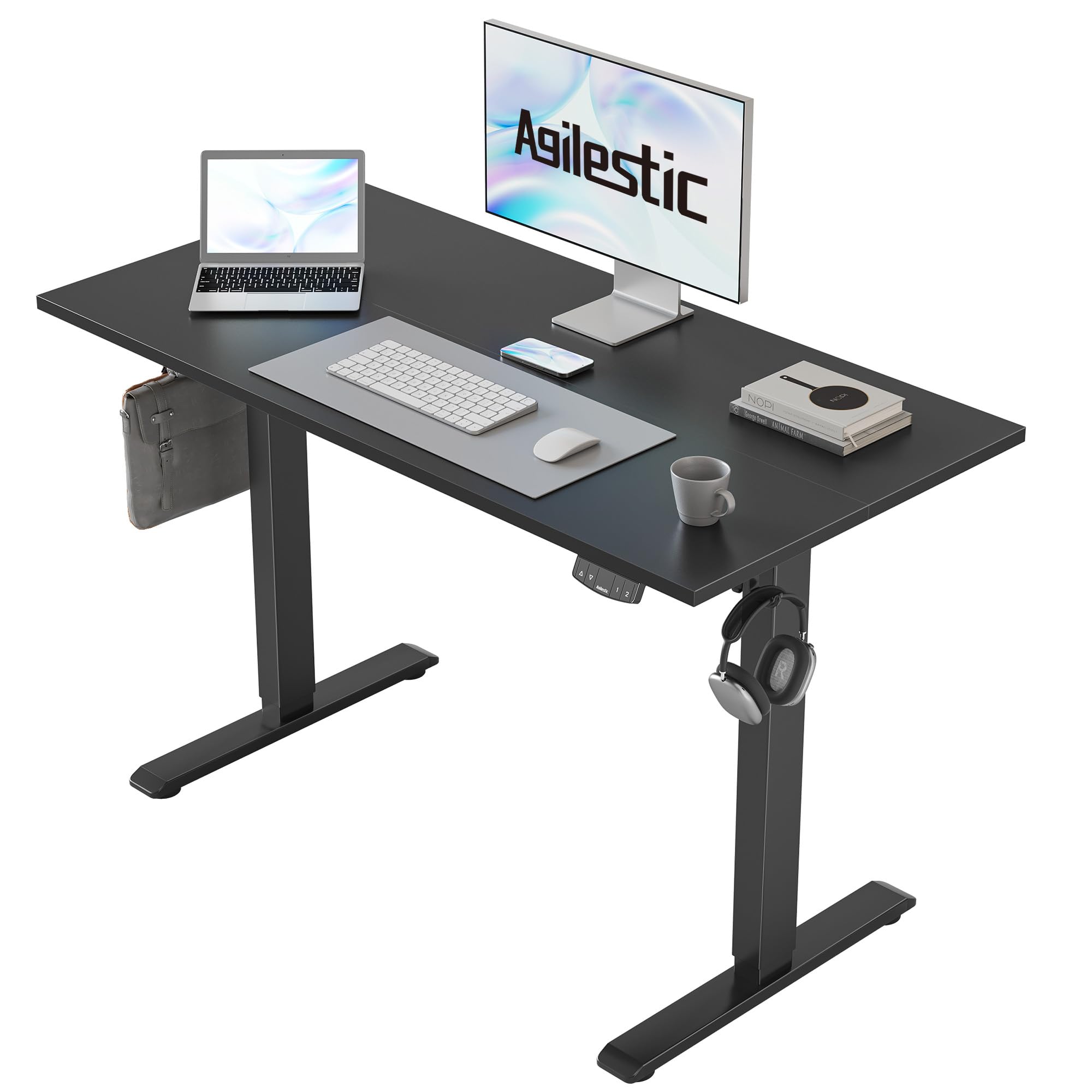 Agilestic Electric Standing Desk 40 x 24 Inches, Height Adjustable Desk, Sit Stand up for Work Office Home, Ergonomic Rising Gaming Computer Table with Memory Preset, Black