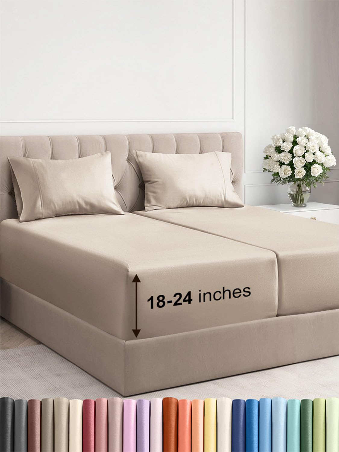 Photo 1 of Extra Deep Pocket Split King Sheets - 5 Piece Breathable & Cooling Bed Sheets - Hotel Luxury Bed Sheet Set - Soft, Wrinkle Free & Comfy - Easily Fits Extra Deep Mattresses - Deep Pocket Wheat Sheets