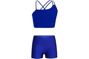 Freebily Kids Girls' 2 Pieces Dance Outfit Sport Crop Top Bra with Shorts Set Sports Workout Gymnastics Outfits