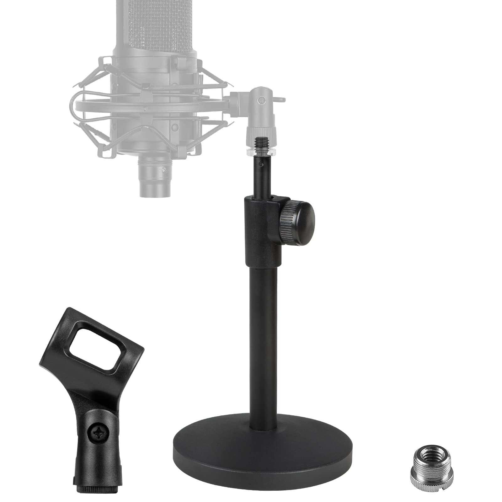 Geekria for Creators Telescoping Tabletop Microphone Stand, Adjustable Desk Mic Holder with Weighted Base, Compatible with TONOR TC-777, TC30, TC20, Shure Sm57, SAMSON Q2U