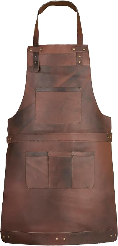 Leathershire Dark Brown Leather Apron for Butcher Cook BBQ Woodwork Chef Gift