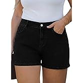 Eytino Womens Plus Size Jean Shorts High Waisted Stretchy Daisy Embroidered Denim Shorts with Pockts(1X-5X)