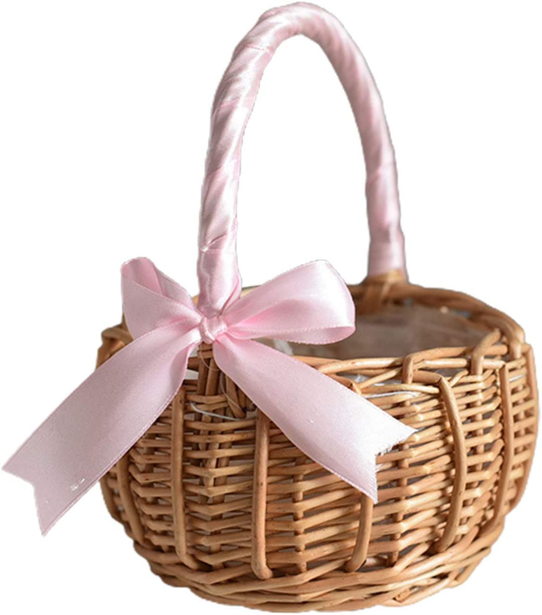 YYGQDR Woven Storage Basket with Handles, Willow Basket with Ribbon, Easter Gift, Woven Cookie Basket for Wedding, Easter Party Decoration