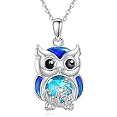 AXOMY Owl Necklace 925 Sterling Silver Birthstone Owl Pendant Necklace Animal Jewelry for Women