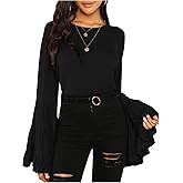 Floerns Women's 70s Western Flowy Bell Sleeve Blouse Tops Shirts