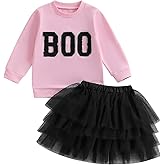 FYBITBO Halloween Outfits For Toddler Girls Baby Kids Boo Sweatshirt Long Sleeve Shirt Tutu Skirt Dress Fall Clothes Sets