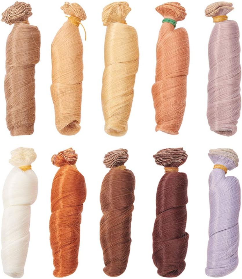 WANDIC Peluca, 10 colores de 10 piezas de alambre de alta temperatura rizos peluca para artes y manualidades, fabricación de muñecas, disfraz de mujer