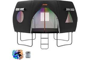 jumpfly Trampoline Round Tent(Tent ONLY) Fits 12FT Frame 8 Curved Poles with LED Lights Trampoline Accessories - Wear-Resistant - Black