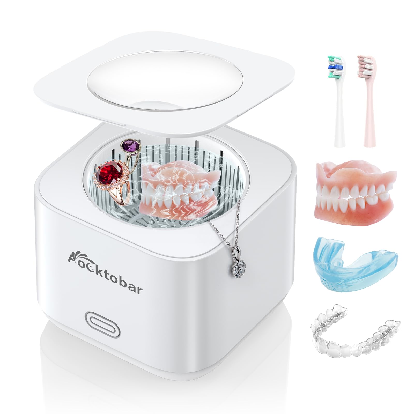 Photo 1 of Ultrasonic Retainer Cleaner Machine, Aocktobar 30W Cleaner for Retainers, Dentures, Mouth Guard, Aligner, Toothbrush Head, Whitening Trays, 43KHZ Sonic Denture Cleaner Machine
