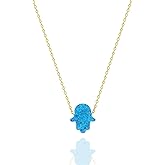 Hamsa Hand Pendant with Blue Opal on Extendable Chain - Boho Chic Protection Necklace - Unique Gift Idea - Spiritual Protection - Lucky Charm Necklace