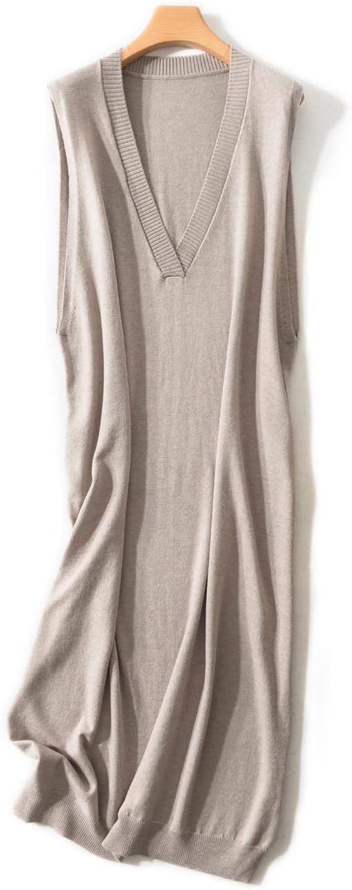 FINCATI Autumn Winter Sweater Dress Women Cashmere Wool Knited Casual Knee Length