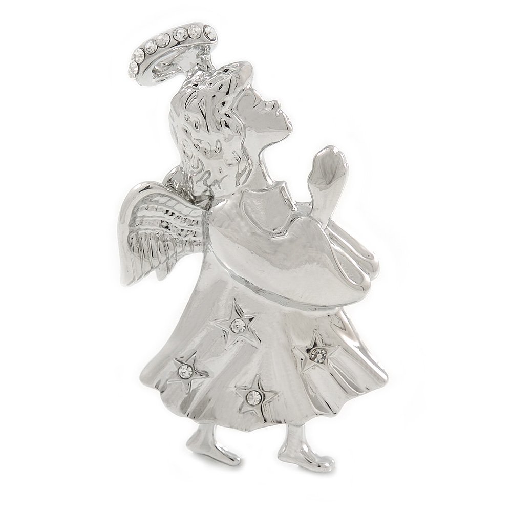 'Beautiful Angel' Crystal Silver Tone Brooch - 50mm L