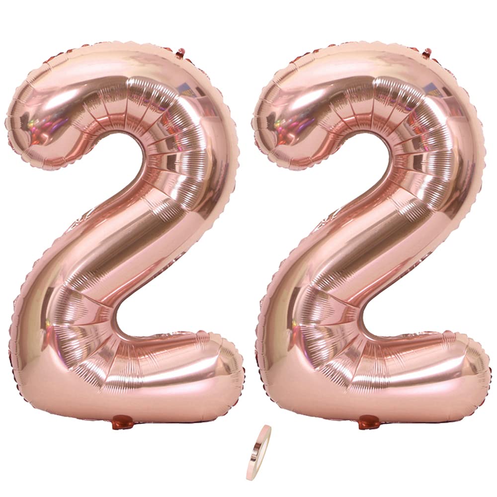 Ceqiny 40 Inch 22nd Number Mylar Balloon - Giant Foil Alphabet for Birthday Party, Wedding, Bridal Shower, Engagement Photo Shoot, Anniversary Decoration - Rose Gold Digit 22
