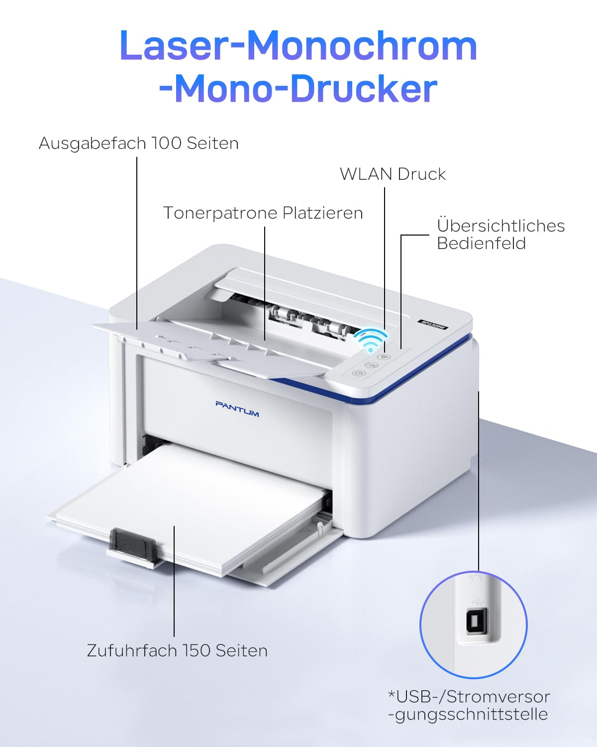 PANTUM BP2309W Laserdrucker Schwarz Weiss, Drucker WLAN, Airprint, Mopria, Klein für Heim & Büro, 20ppm, Inklusive 500-Seiten-Start-Tonerkartusche 5