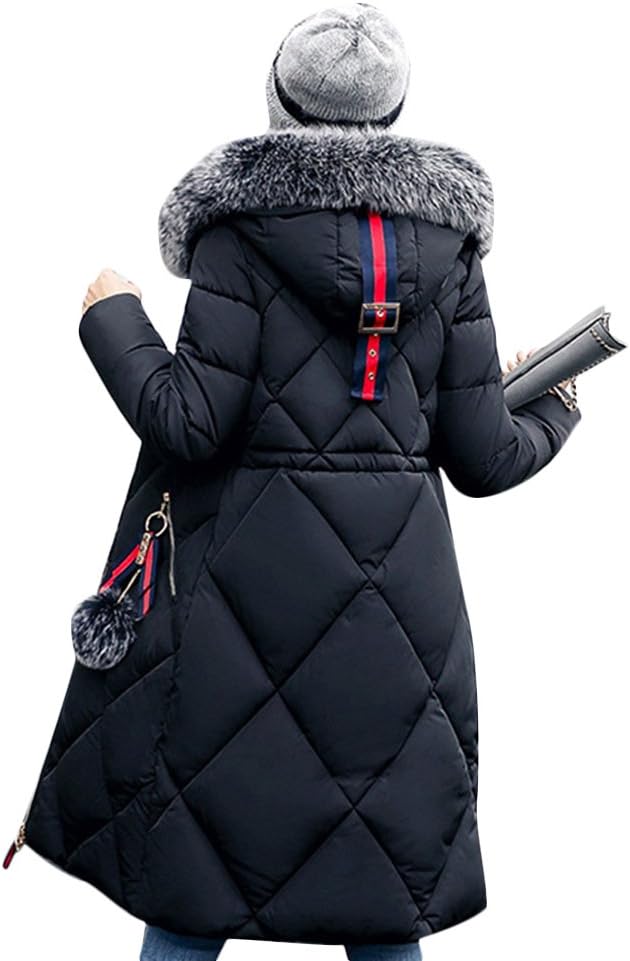 Miugee Women Winter Long Coats Jackets Parkas with Faux Fur Hood Plus Size Black L