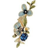 Irises Flower brooches and pins for women, Hand-driping Oil brooch pins inlaid with artificial crystals, SHE'S FREE STYLE JUST FOR YOU Green leaf safety pins enameled jewelry pins and brooches