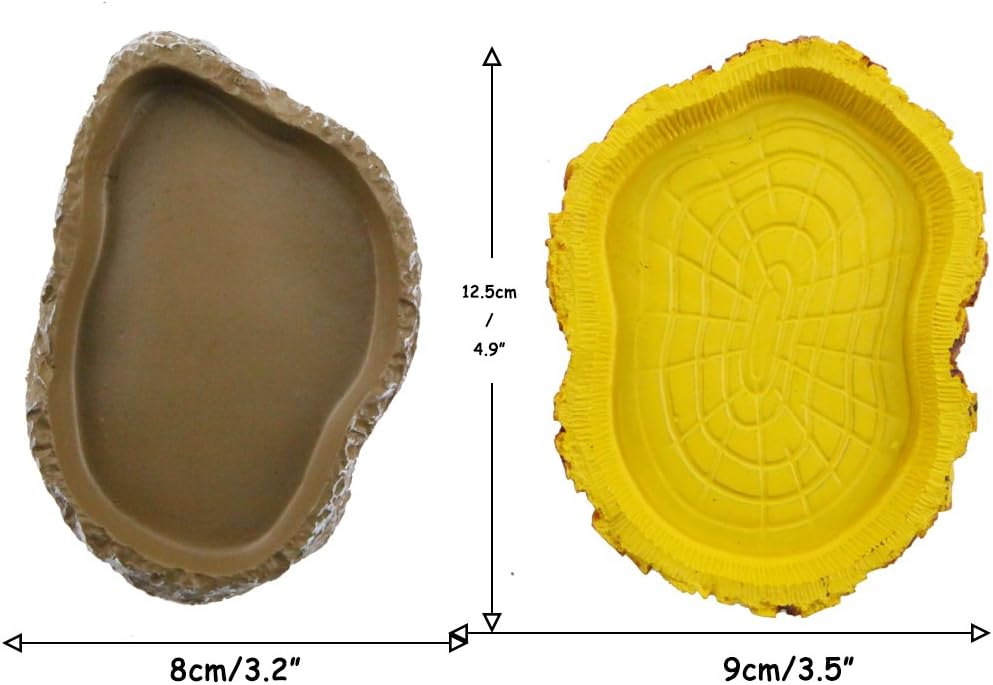 Set of 2 Reptile Tortoise Water Dish Food Bowl Feeders for Amphibians Gecko Snakes Lizard Chameleon, Yellow, Brown - Image 5