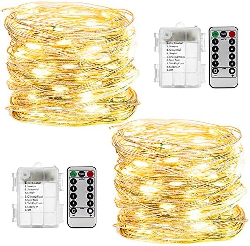 33ft 100 LEDs String Lights, UPGRADE Bendy Copper Wire Waterproof battery Operated with Remote Control 2 Pack for Bedroom, Corridor, Patio, Garden, Yard, Photo Frame from YOCOU,Warm White