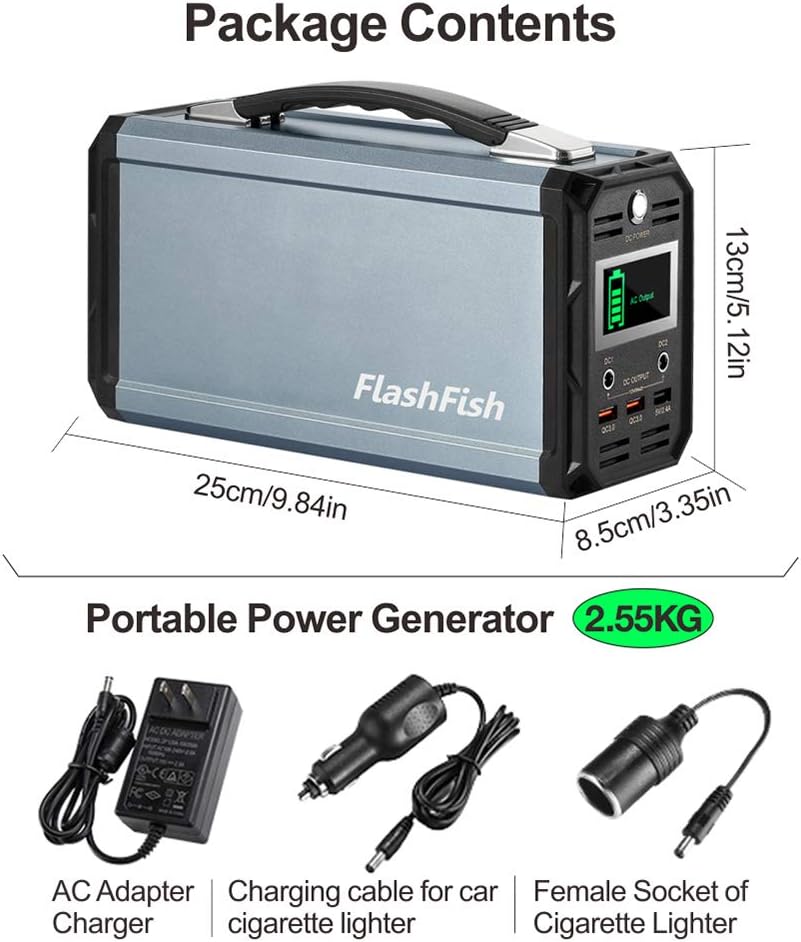 300W Solar Generator, FlashFish 60000mAh Portable Power Station Camping Potable Generator, CPAP Battery Recharged by Solar Panel/Wall Outlet/Car, 110V AC Out/DC 12V /QC USB Ports for CPAP Camp Travel : Garden & Outdoor