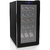 NutriChef Compressor Refrigerator White & Red Chiller Countertop Cooler-Freestanding Compact Mini Wine 15 Bottle Capacity, Di