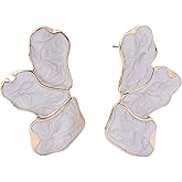 Irregular Statement Earrings for Women Unique Stainless Steel Petal White Enamel Large Stud Trendy Jewelry