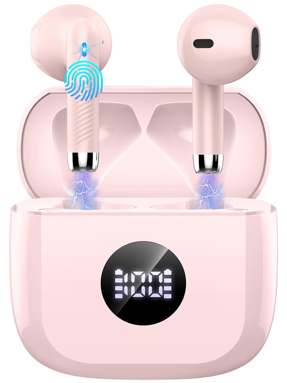 Wireless Earbuds, Bluetooth 5.4 Headphones in Ear with 4 ENC Noise Cancelling Mic, Bluetooth Earbuds 40Hrs Playtime, Wireless Earphones HiFi Stereo Deep Bass, IP7 Waterproof, USB-C Fast Charge Pink