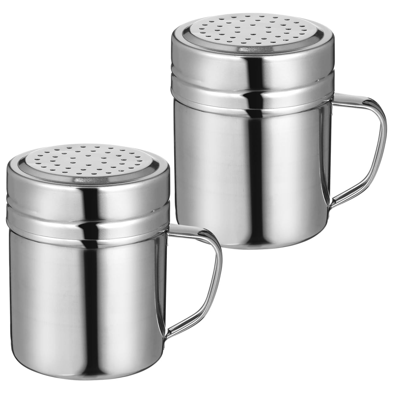 HEMOTON 2 Pcs Stainless Steel Seasoning Shaker Jars with Handle 7Oz Metal Salt and Pepper Pots for Home Cafe Restaurant Large Capacity Condiment Holder with Screw Lid