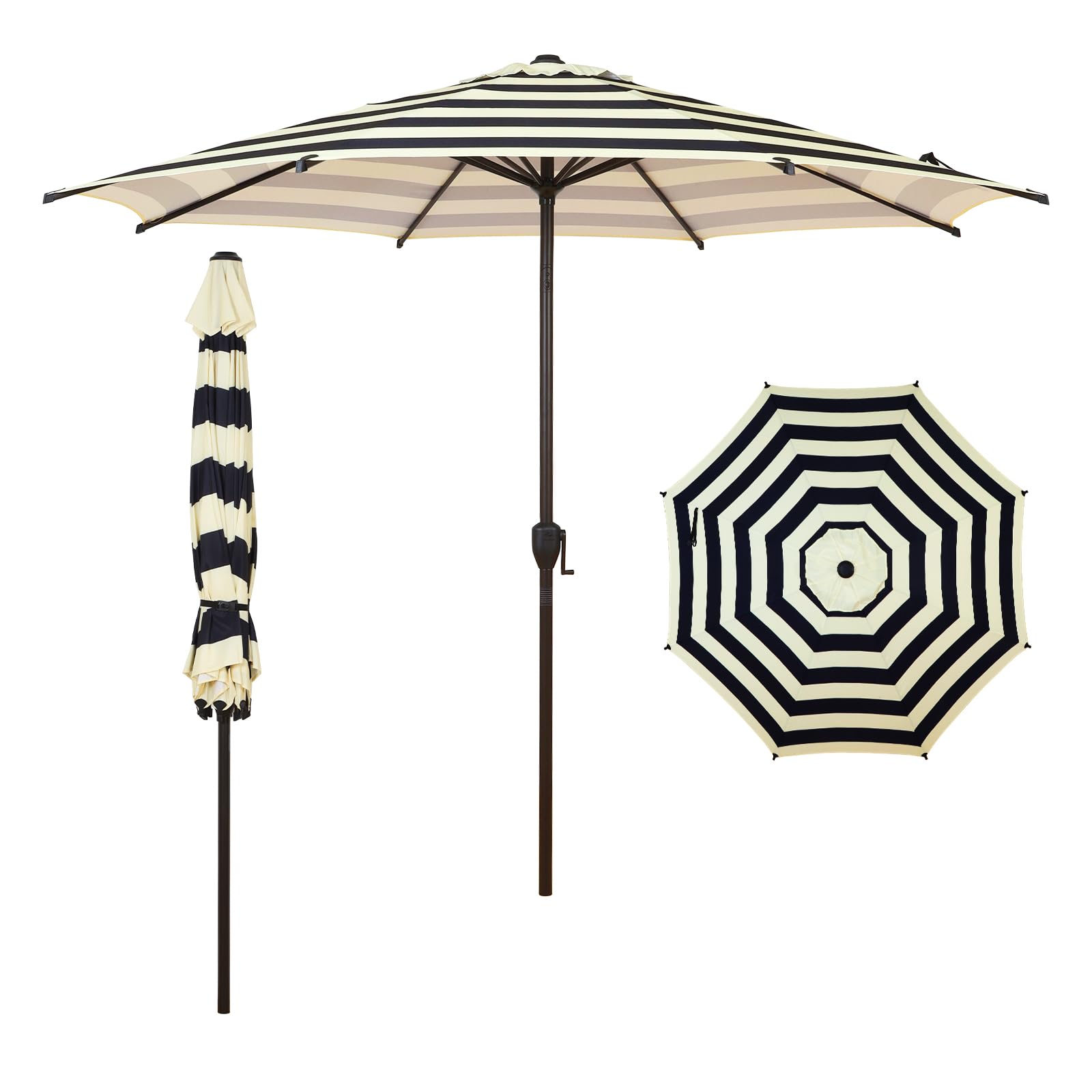 Photo 1 of Abba Patio 9FT Lyon Outdoor Patio Umbrella Outdoor Table Umbrella with Push Button Tilt and Crank Market Umbrella 8 Sturdy Ribs UV Protection Waterproof for Garden Deck Backyard Pool, Stripe
