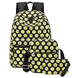 Tibes Cute Waterproof Backpack Funny Emoji Schoolbag for Kids Black
