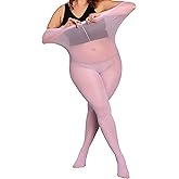 DORALLURE Oversize Plus Size Tights for Women, Solid Color Soft Footed High Waist Pantyhose
