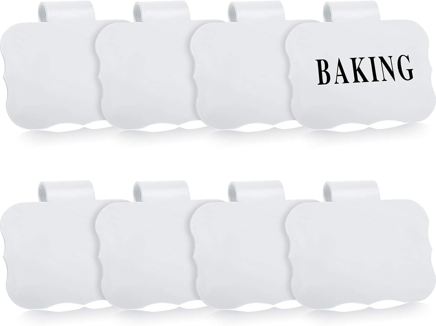 8 Pieces Kitchen Clip Label Holders Removable Acrylic Bin Clips with 40 Pieces Pantry Labels Stickers for Storage Baskets (White Label Holders and Black Words): Furniture & Decor